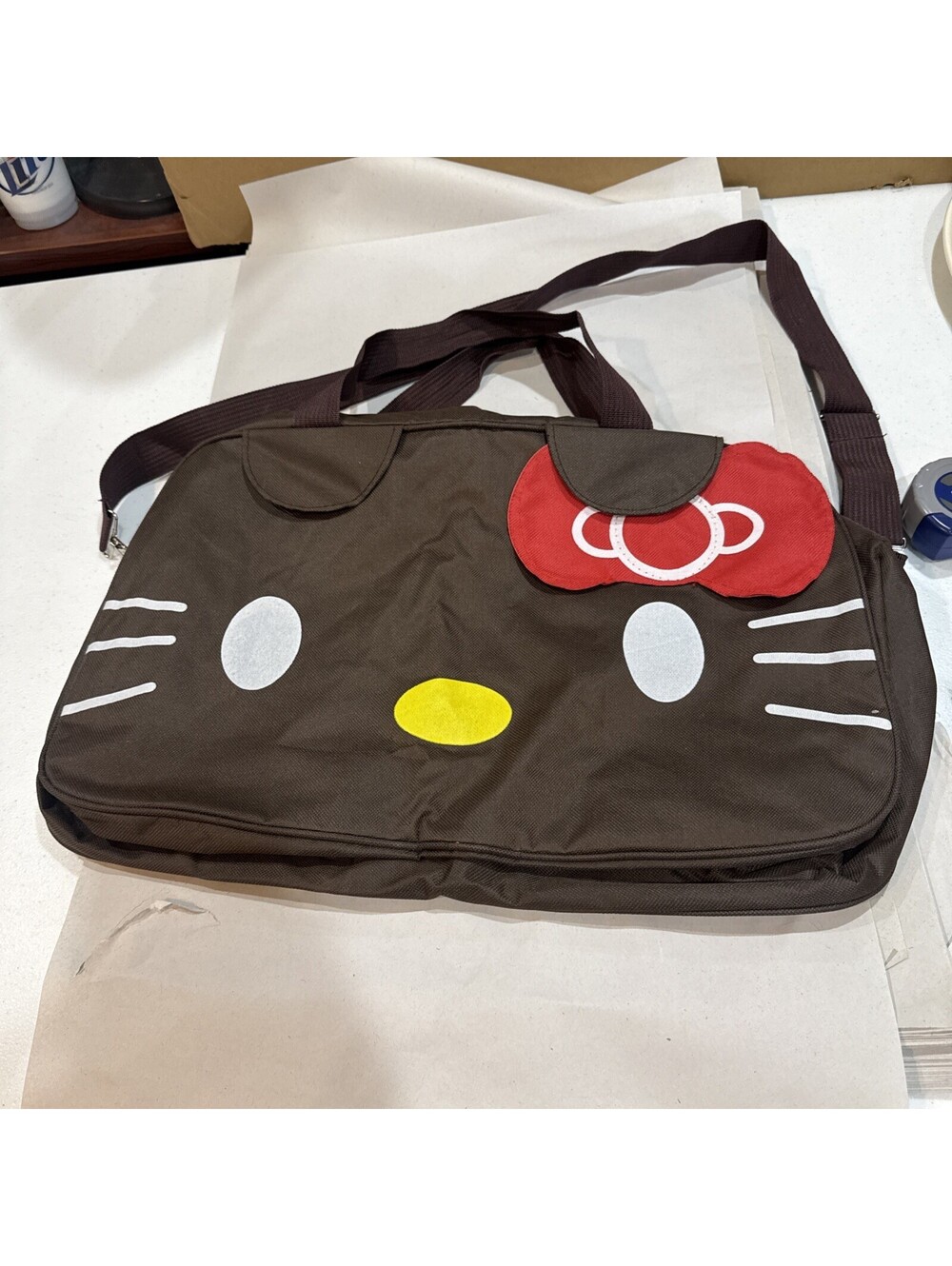 SANRIO HELLO Kitty BROWN Large Travel Tote Bag DUFFEL OVERNIGHT 20x11x6